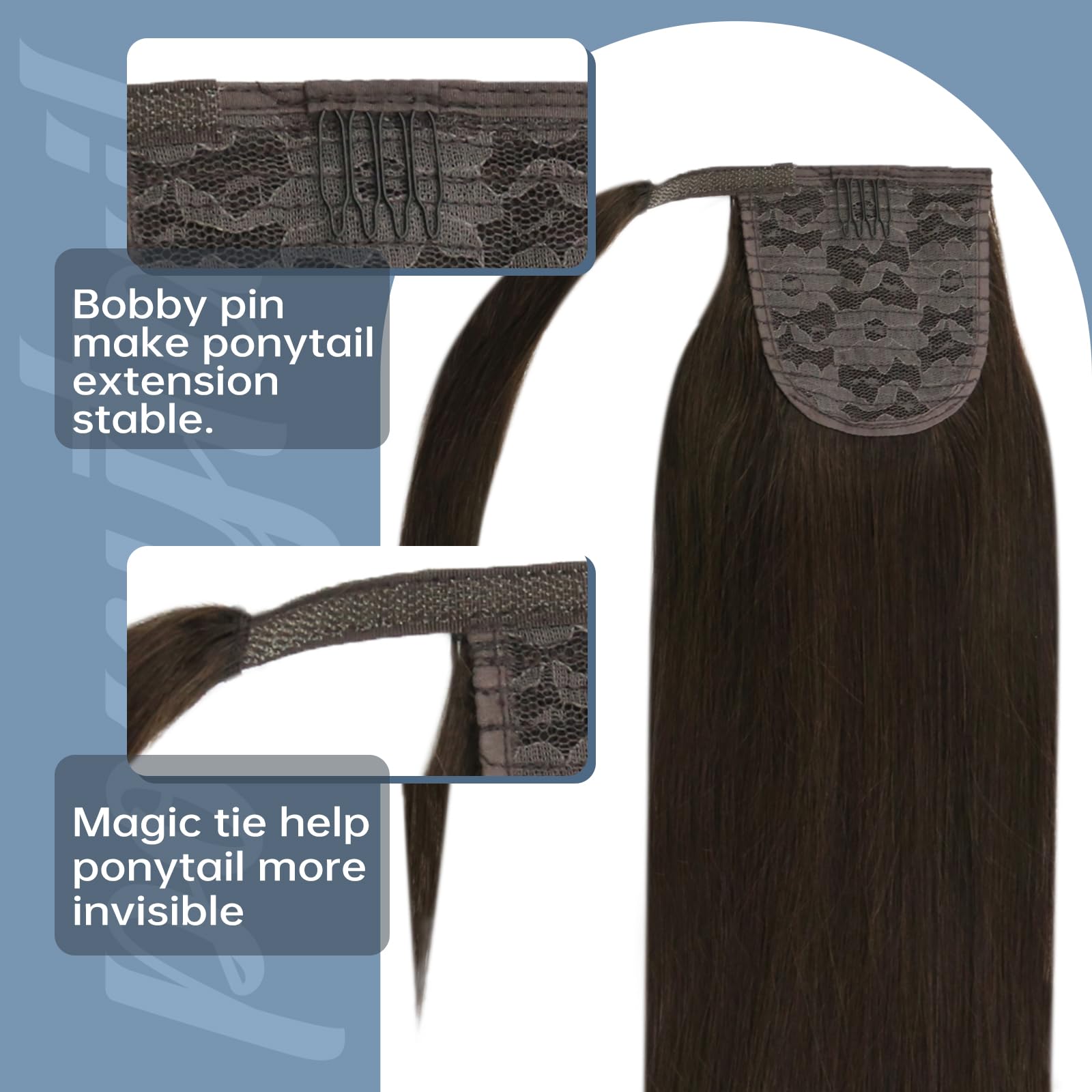 Fshine Coda di Cavallo Extension Marrone Scuro Extension Capelli Veri Coda 45CM 80g Extension Capelli Remy Coda Pony Capelli Veri Extension Capelli Umani Veri #2