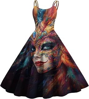 Mardi Gras Dresses for Women Vintage Audrey Sundress 1950S Spaghetti Strap Wrap Flared Retro Prom Dress, S-2Xl