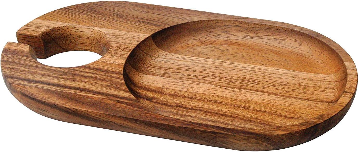 The StoreKing Appetizer Plates with Wine Glass Holder Sheesham Wooden Cocktail Buffet Plates with Beverage Holder Party Plates Tray Platter with Wine Stem Holder