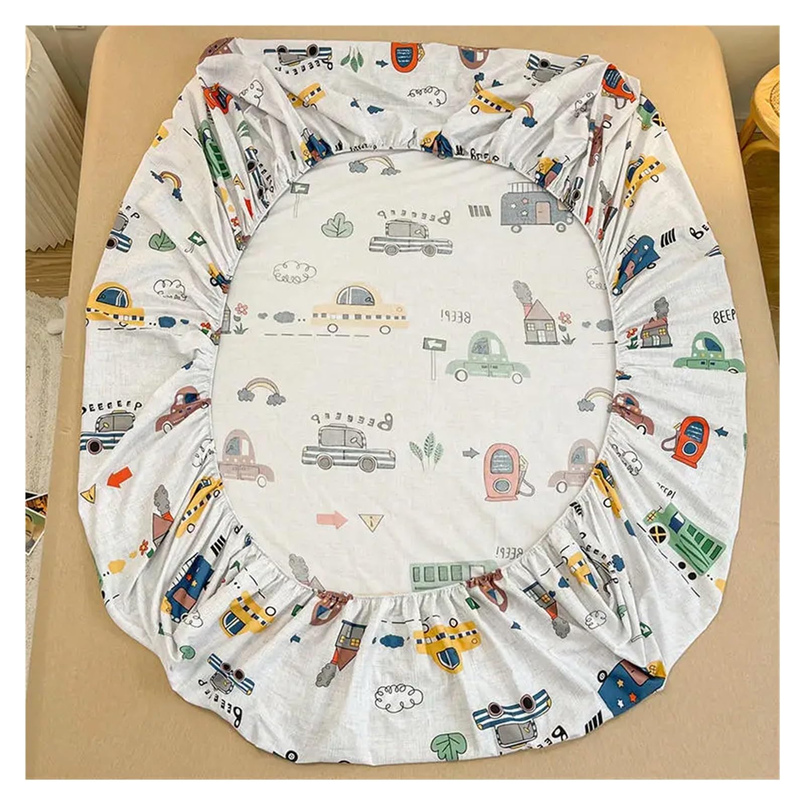 Printed Bed Sheets 1 Stück Spannbettlaken aus Reiner Baumwolle mit elastischem Cartoon-Autodruck-Abdeckungs-Unterlaken (ohne Kissenbezug)(Color 10,120x200x25cm)