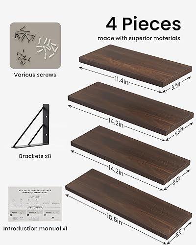 Miniatura 40 de BAYKA Estantes de pared para decoración de dormitorio, estantes flotantes para sala de estar, cocina, estantes flotantes montados de madera rústica