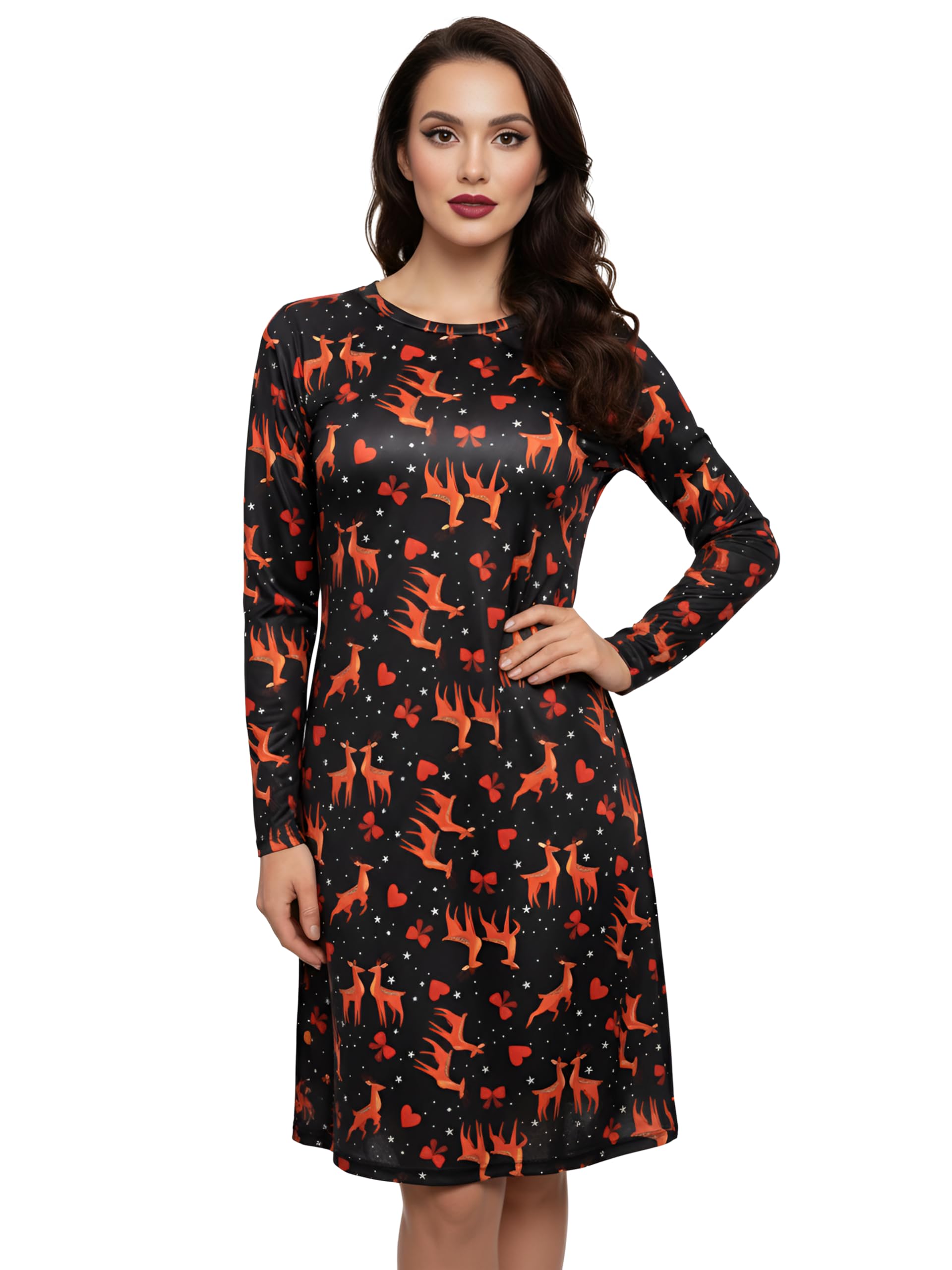 Love My Fashions Christmas Dresses for Women UK Xmas Party Costume Adult Reindeer Snowman Santa Snowflake Swing Skater Printed Novelty Tops