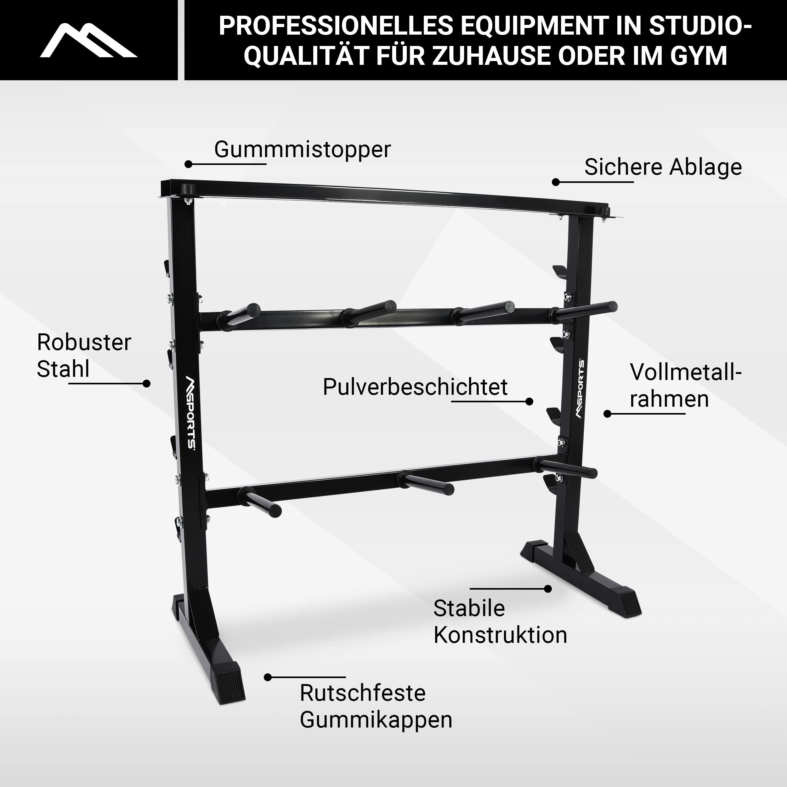 MSPORTS Hantelablage Premium Hantelständer Kurzhantelablage aus Stahl bis 400 kg belastbar - Langhantelablage Langhantelständer Gewichteständer