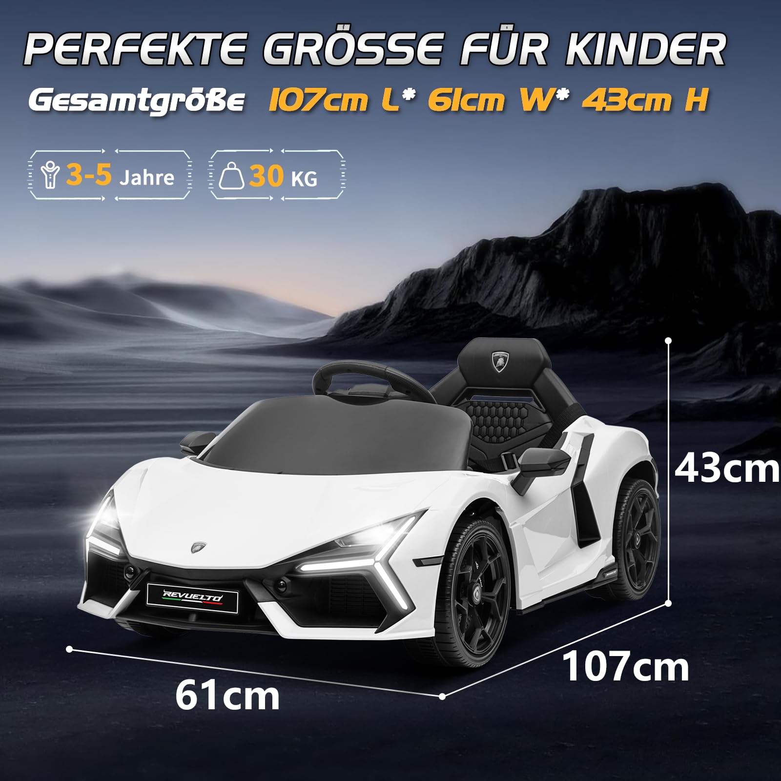 LALAHO Kinder Elektroauto 12V Kinderauto mit 2,4 GHz Fernbedienung | Kinderfahrzeug mit Hupe, LED, Musik, Sanftstart, Elektrofahrzeug mit Hilfsrad, für 3-5 Jahre Kinder