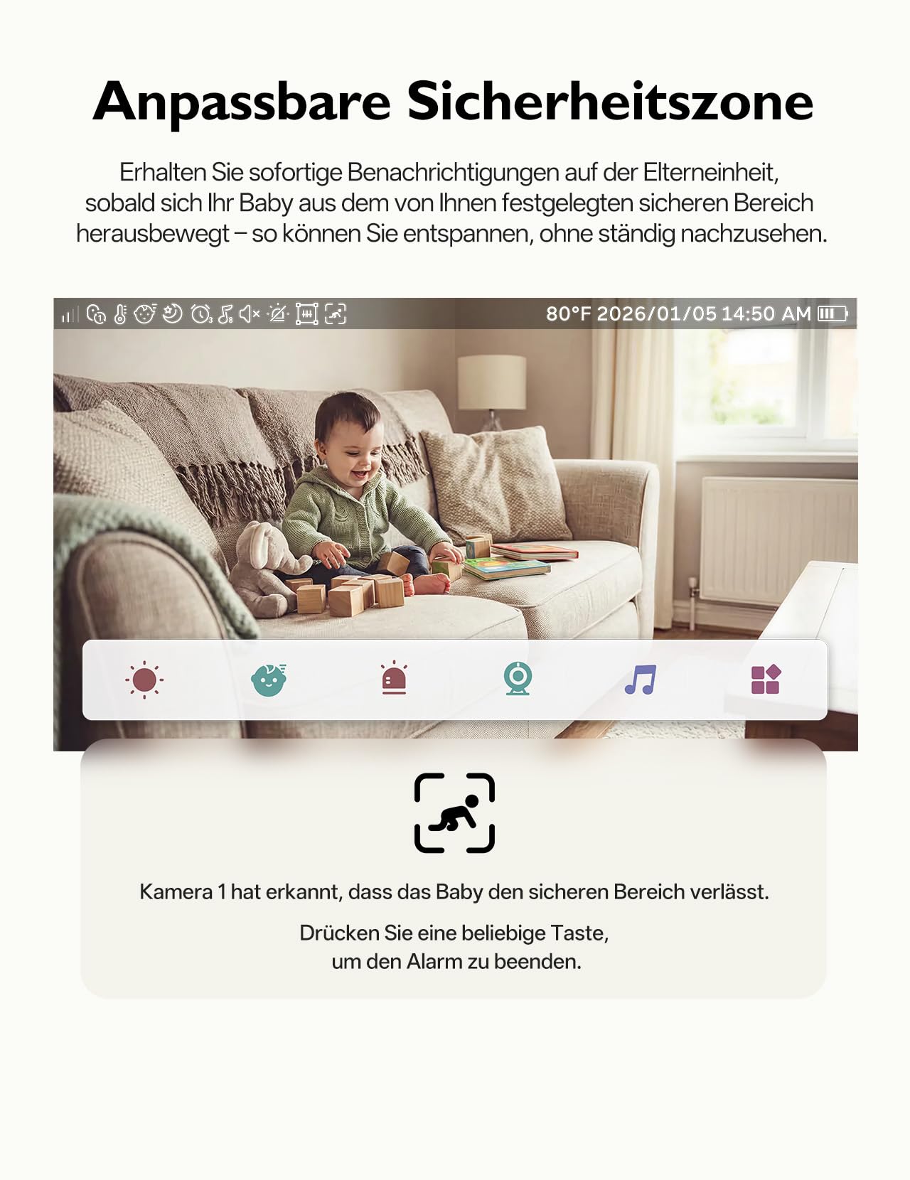 Momcozy BM03 Upgrade Babyphone mit Kamera ohne WLAN, 5,5-Zoll 1080P Baby Monitor, Sicherheitszonen-Alarm, Bewegungserkennung, Nachtsicht, VOX-Modus, Gegensprechfunktion, 500 m Reichweite Babyfon