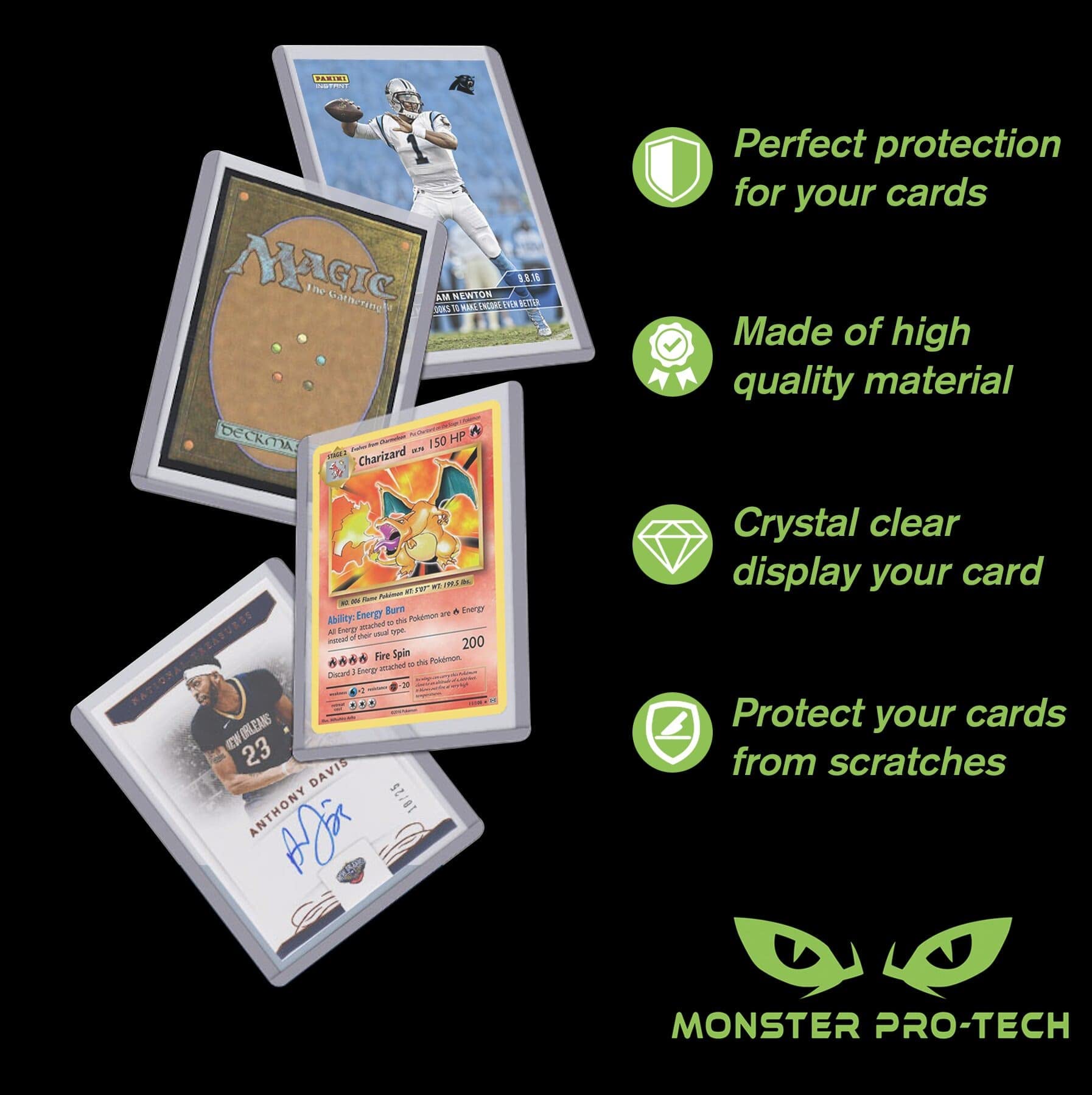 Amazon.com: Monster Pro-Tech Premium Top Loaders for Cards with Film  Protector - 100 3x4 Top Loader Card Protectors + 100 Clear Penny Sleeves -  Pokemon, Football, Basketball, Baseball, Trading Card Toploader : Toys &  Games