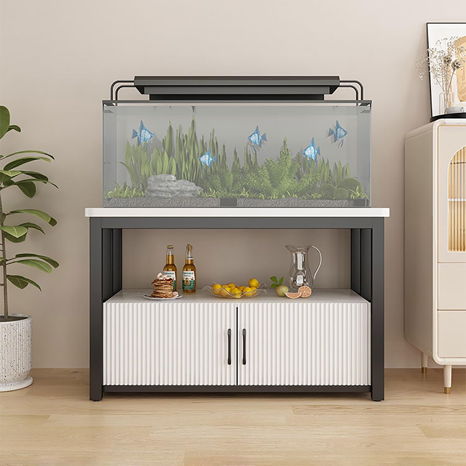 Soporte para Acuario Mueble para Acuario Ancho 50-120 cm Gran Capacidad Bases para acuarios Adecuado para entornos domésticos y de Oficina(White+Black,50x40x70cm)