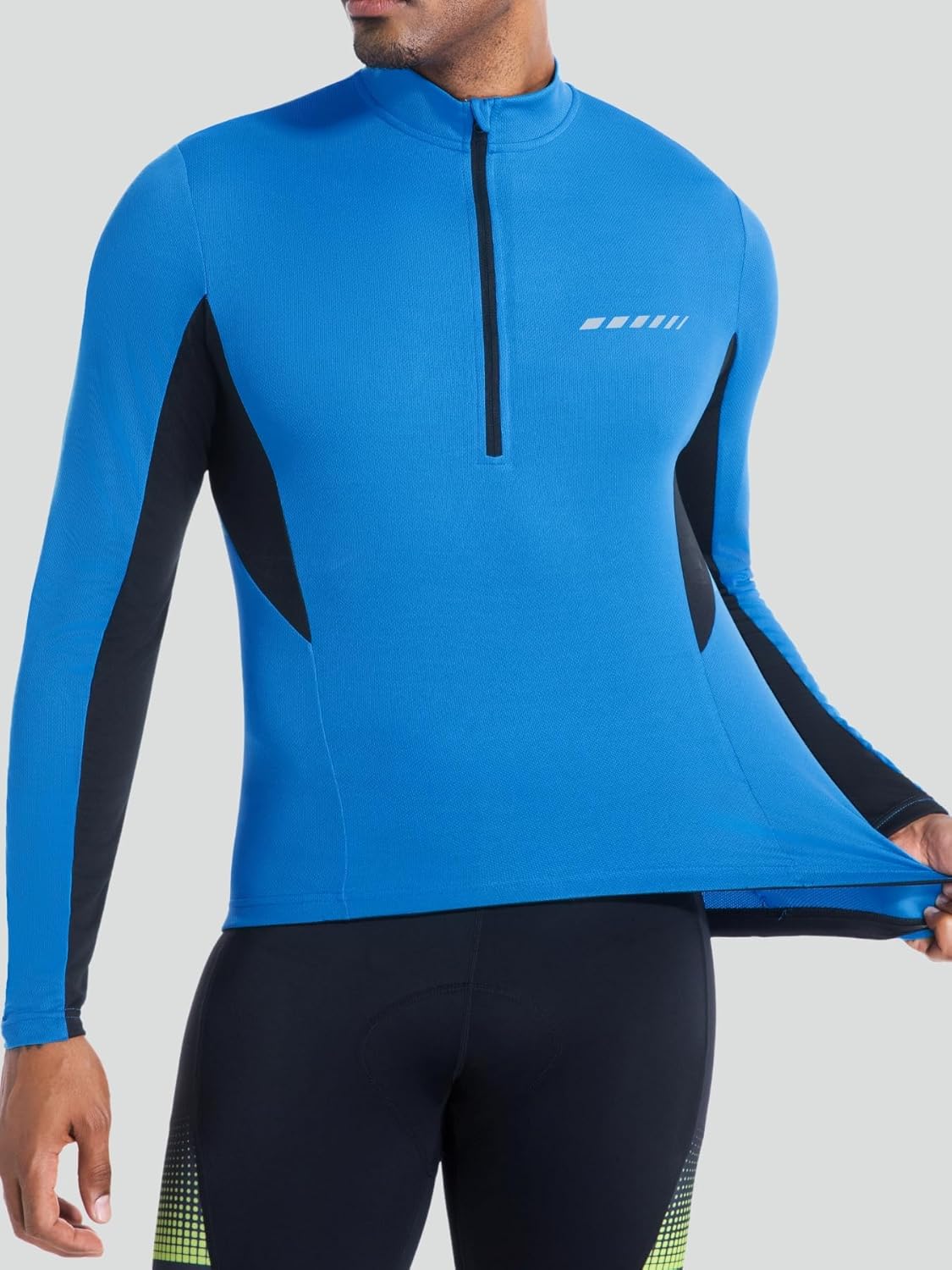 qualidyne Men’s Cycling Jersey Long Sleeve, Quick Dry Moisture-Wicking, UPF 50+, Half Zip Bike Shirt with 3+1 Pockets - Image 2