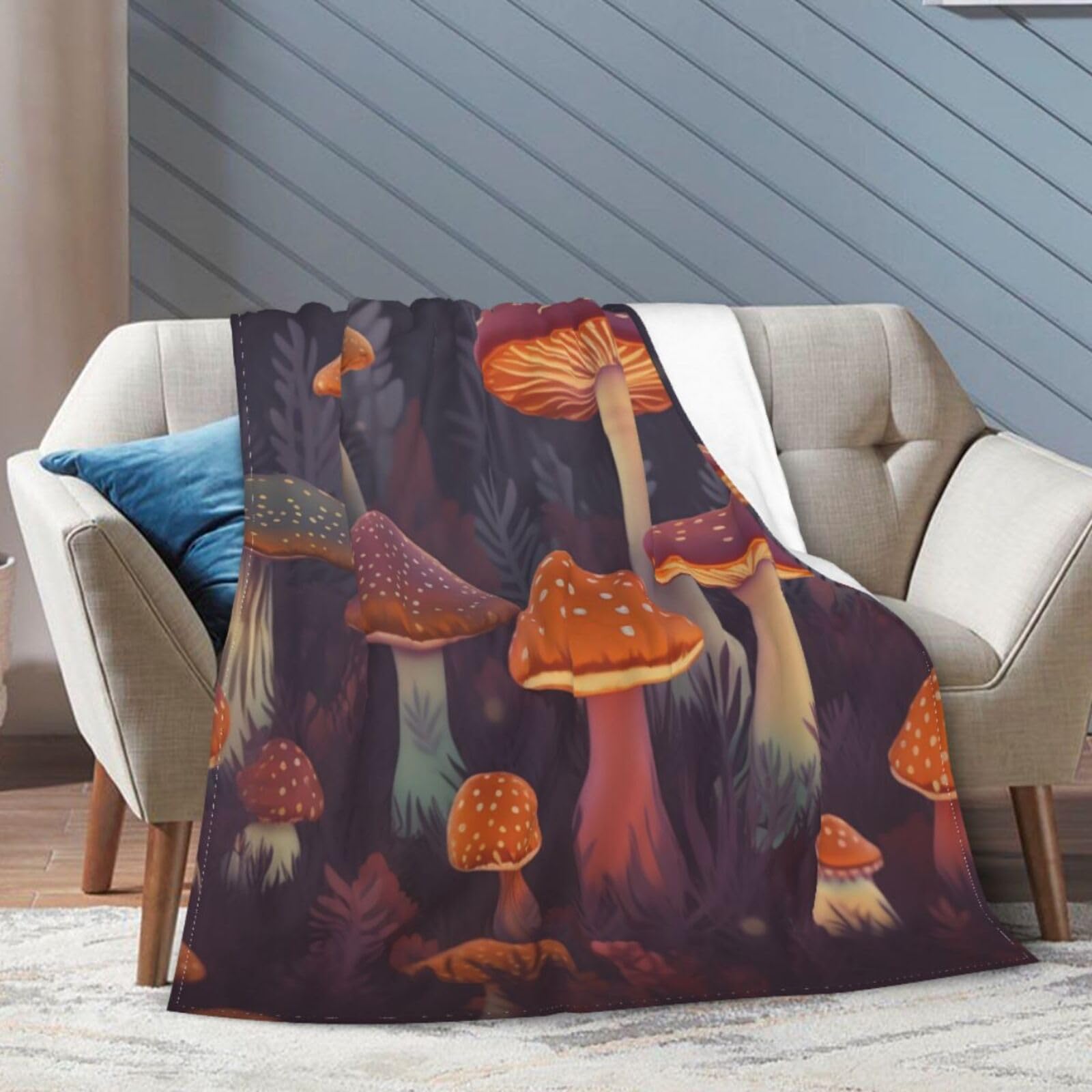 Couverture pelucheuse champignons KHiry 152x127 cm pour salon