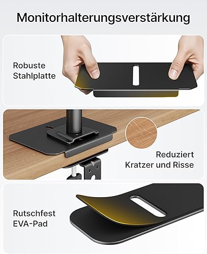 Miniatura 6 de monTEK Placa de refuerzo de acero ajustable para montaje en monitor, placa estabilizadora de escritorio para escritorios delgados, de vidrio o
