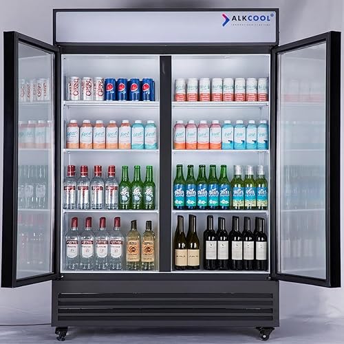 Commercial Beverage Refrigerator Display Fridge,Two Glass Door Upright Merchandiser Drink Cooler with LED Light Adjustable Shelves,46 Cu Ft,ETL Sanitation,(Wheels Not Included)