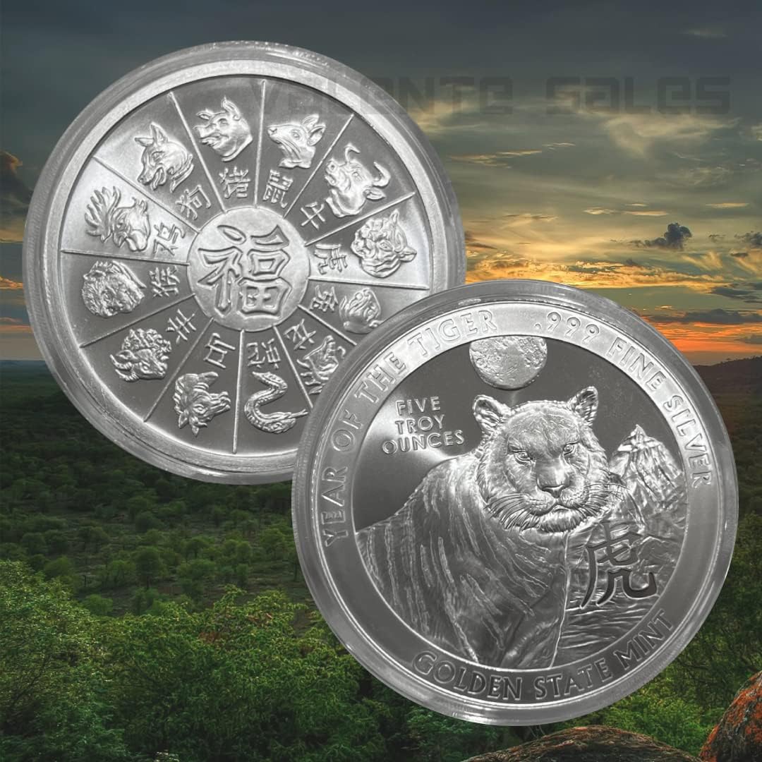 5 oz Lunar Year of The Tiger Silver + Free Protective Capsule & Gift Pouch