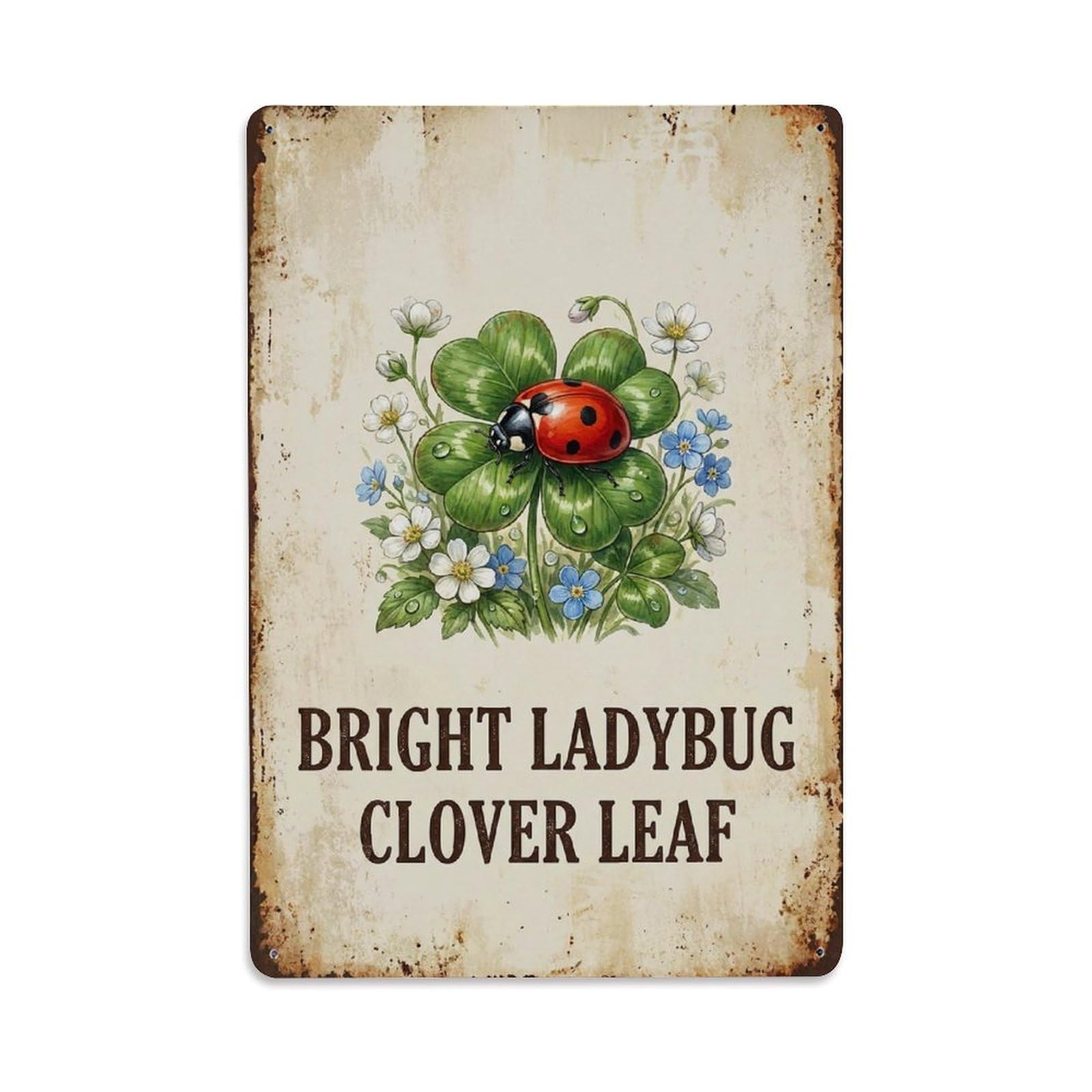 Okngb Style Vintage Ladybug Botanical Quote Heritage Graphic Rustic Metal Tin Sign Plaque Wall Decor For Cafe, Man Cave, Club Bar, Office, Home Garden Round Metal Poster 8X12inch
