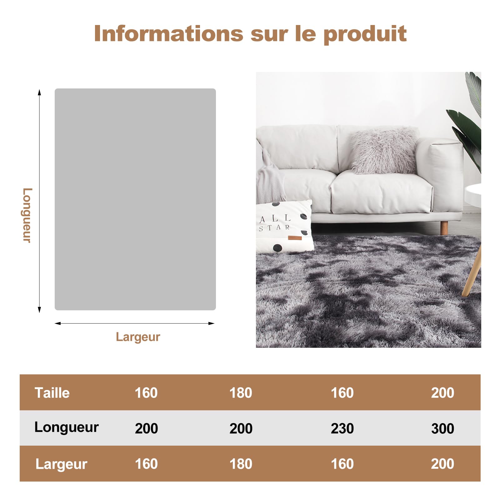 Ergocar Tapis de salon moderne, super doux et anti-dérapant, tapis de chambre à coucher chaud