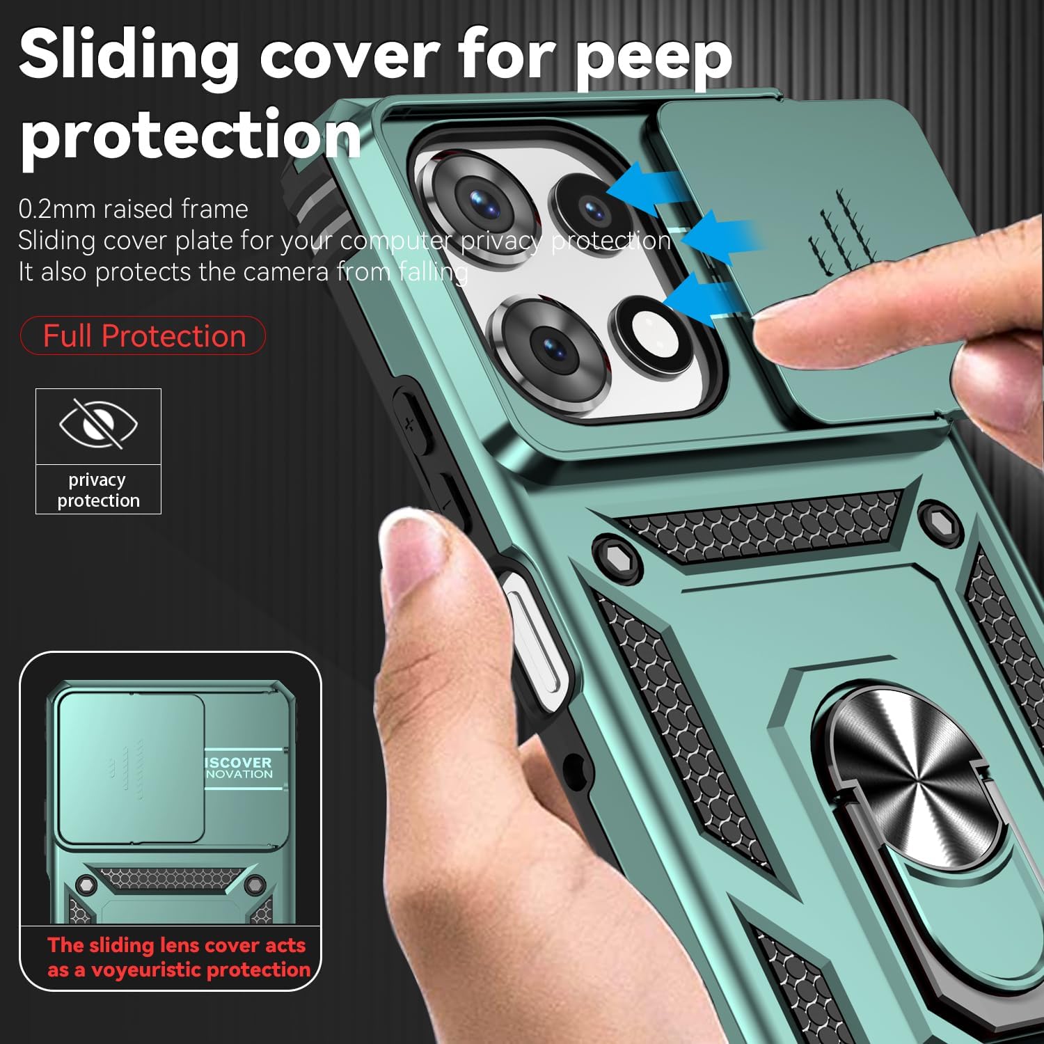 for Motorola Moto G Power 2026 / Moto G Power 2025 Case, with Slide Camera Cover HD Screen Protector Ring Holder Kickstand Military Grade Protection 15ft Drop Tested Protective Phone Case (Dark Green) - Image 5