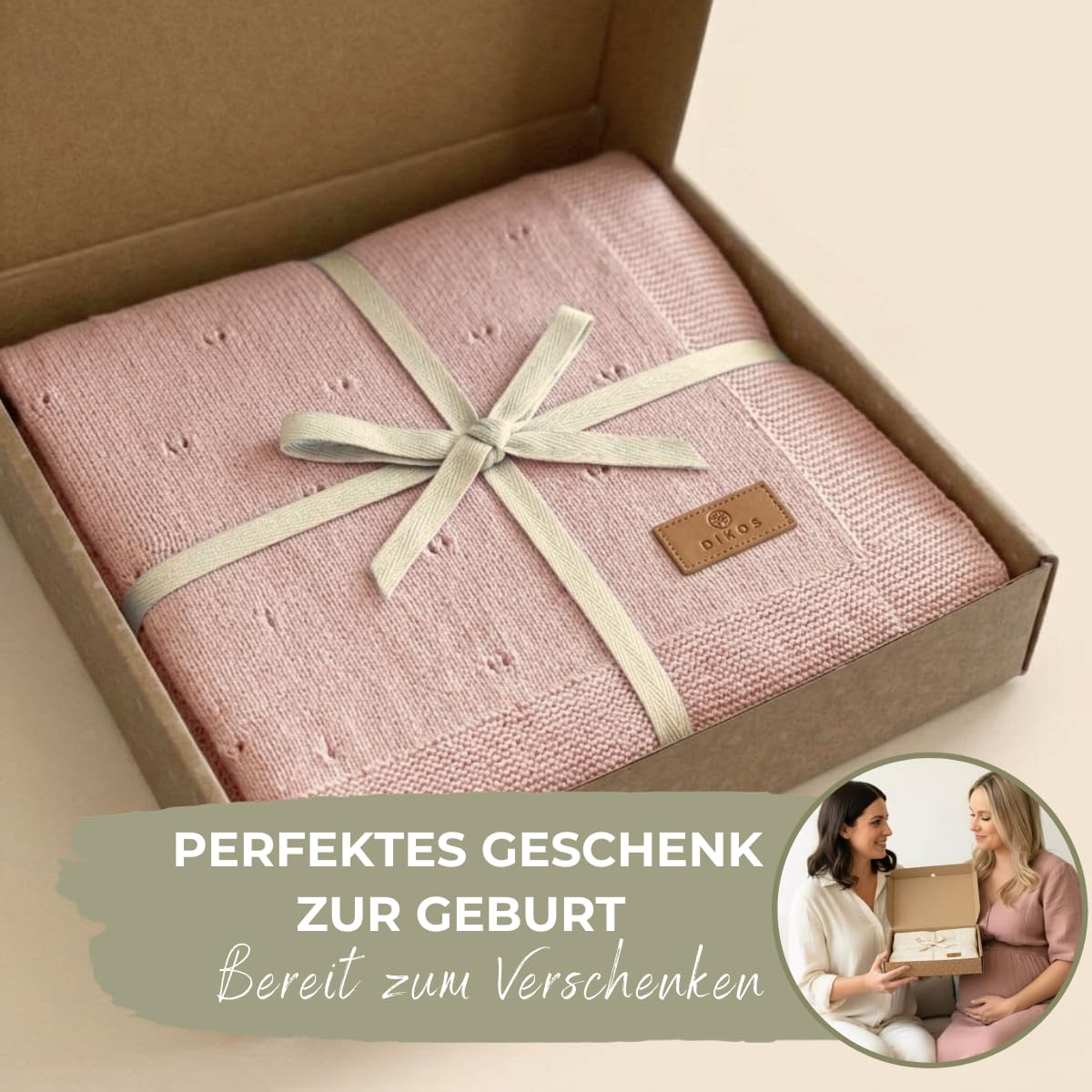 DIKOS Babydecke Sommer 75×100 cm aus feiner Bio-Baumwolle (GOTS & Oeko-TEX® 100) – atmungsaktive Strickdecke, leichte weiche Baby Decke für Neugeborene Mädchen, Geschenk zur Geburt (Altrosa)