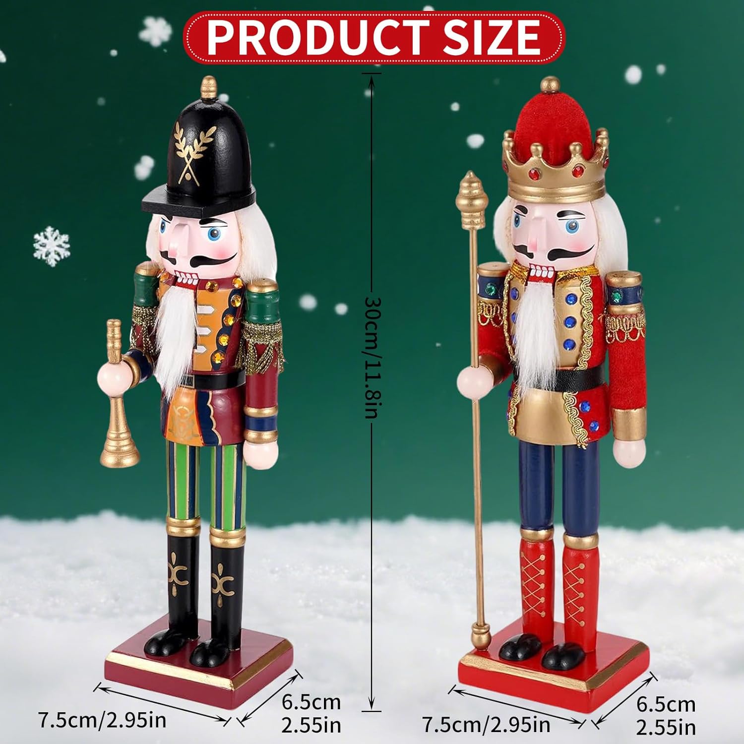 11.8 Inch Wooden Nutcracker Ornaments(Christmas Decorations Nutcracker Figures)(Festive Collectible Gift) for Table Desktop Fireplace Thanksgiving Christmas Decor,Trumpeter&King