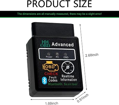 Car OBD2 Bluetooth Diagnostic Tool, Wireless Reset and Clear Fault Codes Device, OBDII Engine Light Eliminates Scanner with Exclusive App, Universal for iOS & Android & Windows (Black)