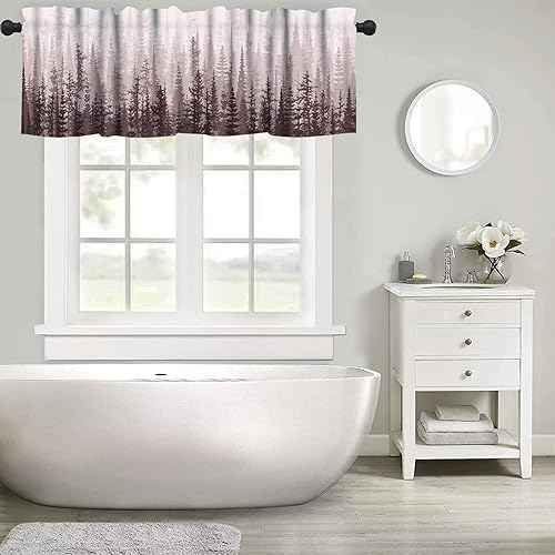 Miniatura 5 de Cortinas de cenefa de bosque con diseño de coníferas para cocina, dormitorio, decoración con bolsillo para barra, 54 x 18 pulgadas
