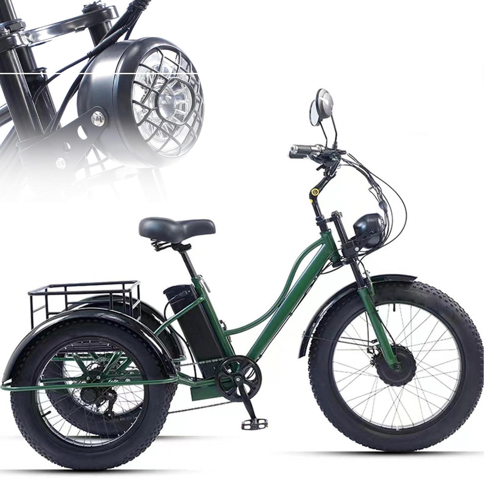 LRPMGZYoe Electric Tricycle For Adults 7 Speeds Electric Bike Fat Tire for Adults, 200kg Load Capacitay with Cargo Basket Elderly Exercise Shopping Comfortable Rides A