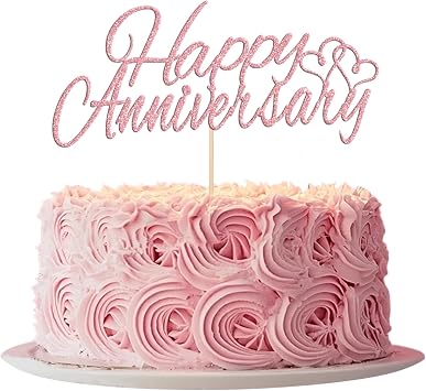 1 PCS Happy Anniversary Cake Topper Rose Gold Glitter with Heart Happy Birthday Cake Pick Company Anniversary Party Decorations for Celebrating Theme Wedding Anniversary Party Cake Decoration Supplies