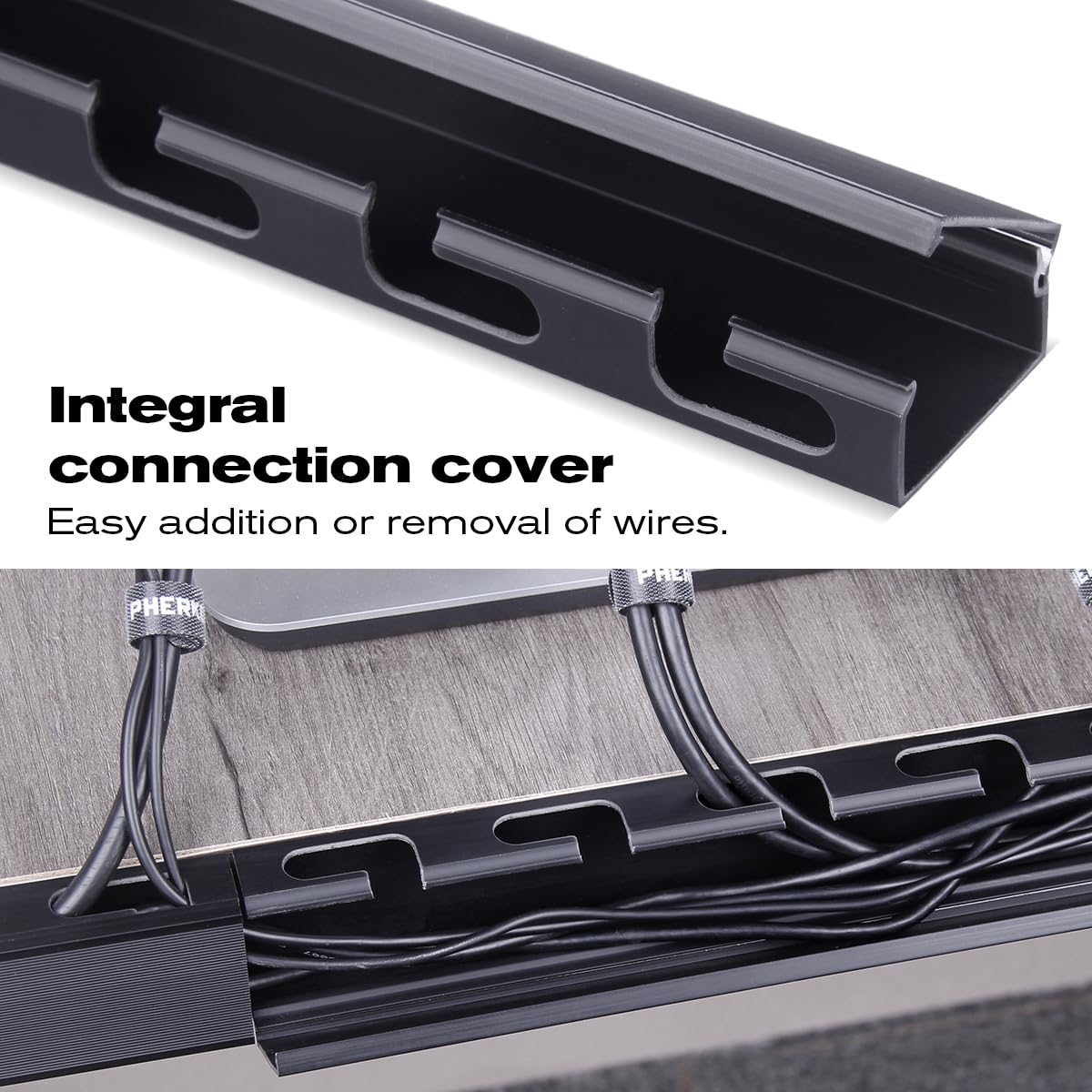 Cable Raceway Kit, PHERKORM Cable Management Under Desk, Integrated Connection Cover Cable Organizer, Cord Organizer for Hiding Computer, TV,Network - 6x15.4inch Black.