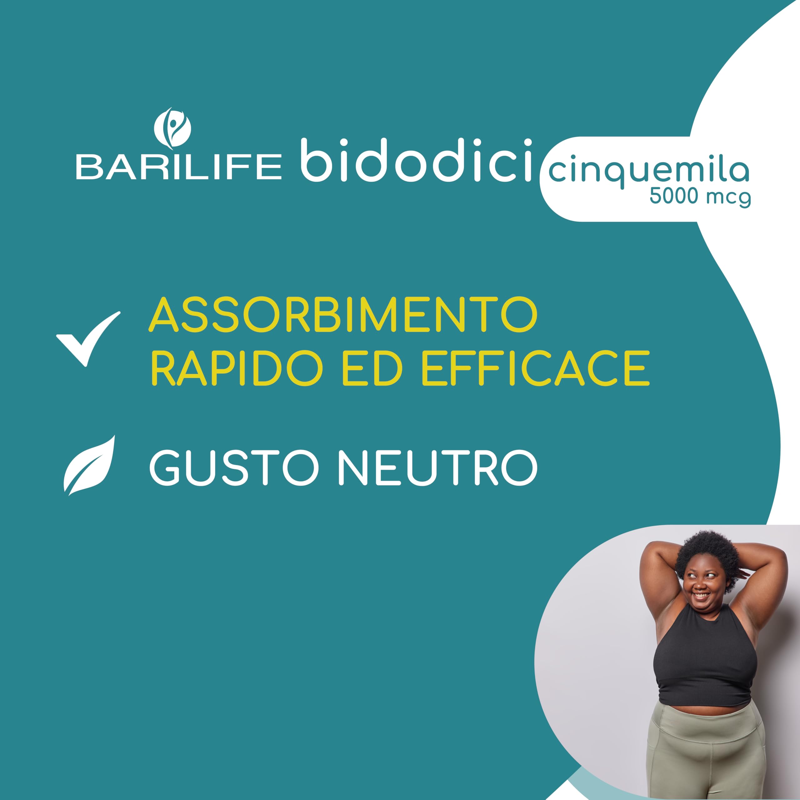 Barilife - Vitamina B12 Bidodici CINQUEMILA 5 cpr sublinguali - Per pazienti bariatrici - Supplemento B12 per energia - Alta dose per carenza grave - Contiene Cianocobalamina