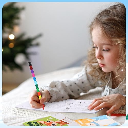 Miniatura 7 de Funrous 24 libros para colorear de animales a granel con 24 crayones apilables para dibujos temáticos de invierno, libros de dibujo con temática de