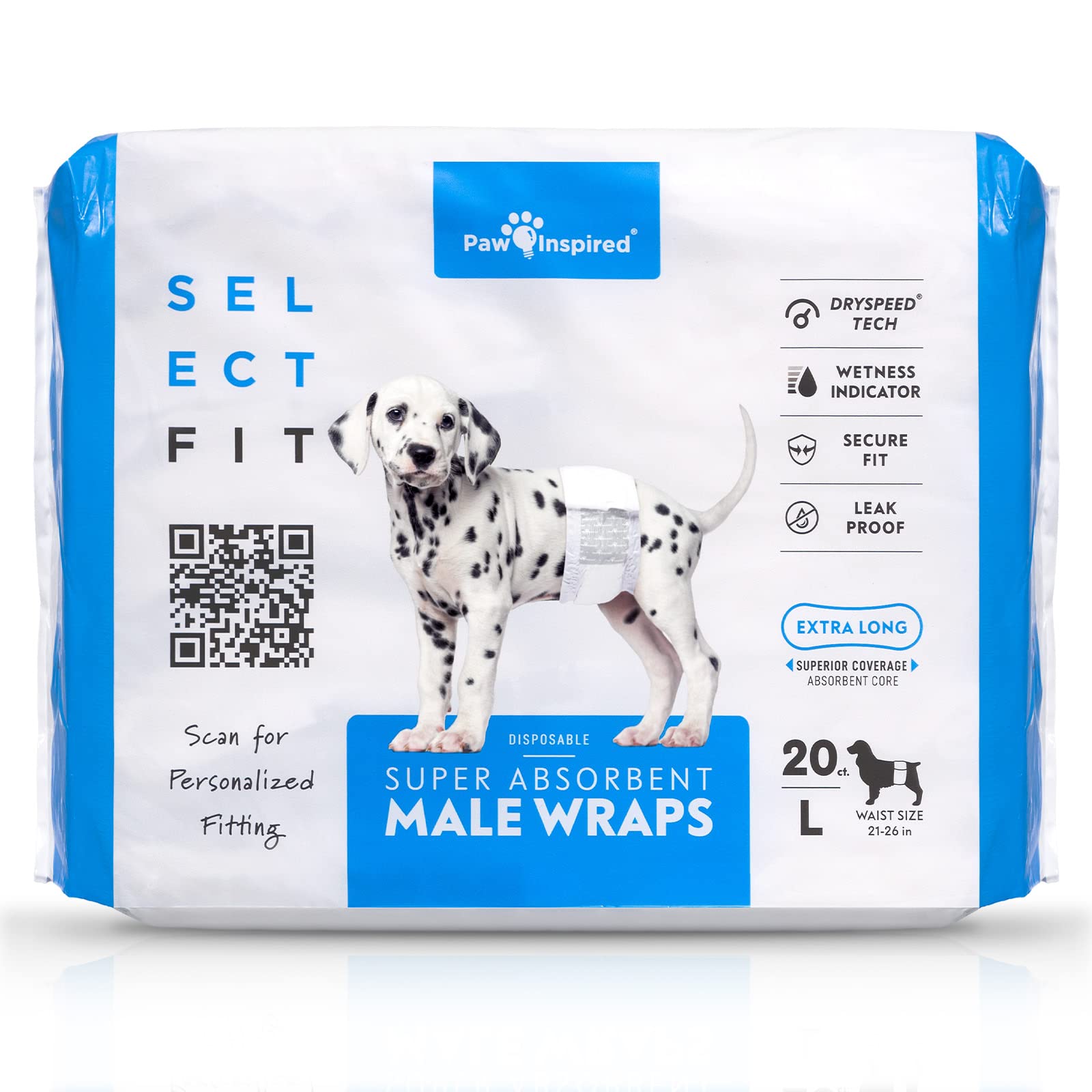 Paw Inspired Select Fit Disposable Male Wrap Belly Band for Male Dogs