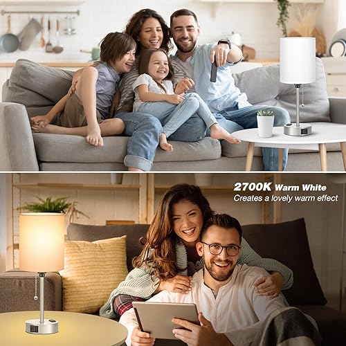 Miniatura 151 de Lámparas de noche pequeñas, 3 modos de color, blanco roto 3000K 4000K 5000K Lámparas de dormitorio con puertos USB C y A, lámparas de mesa de cadena