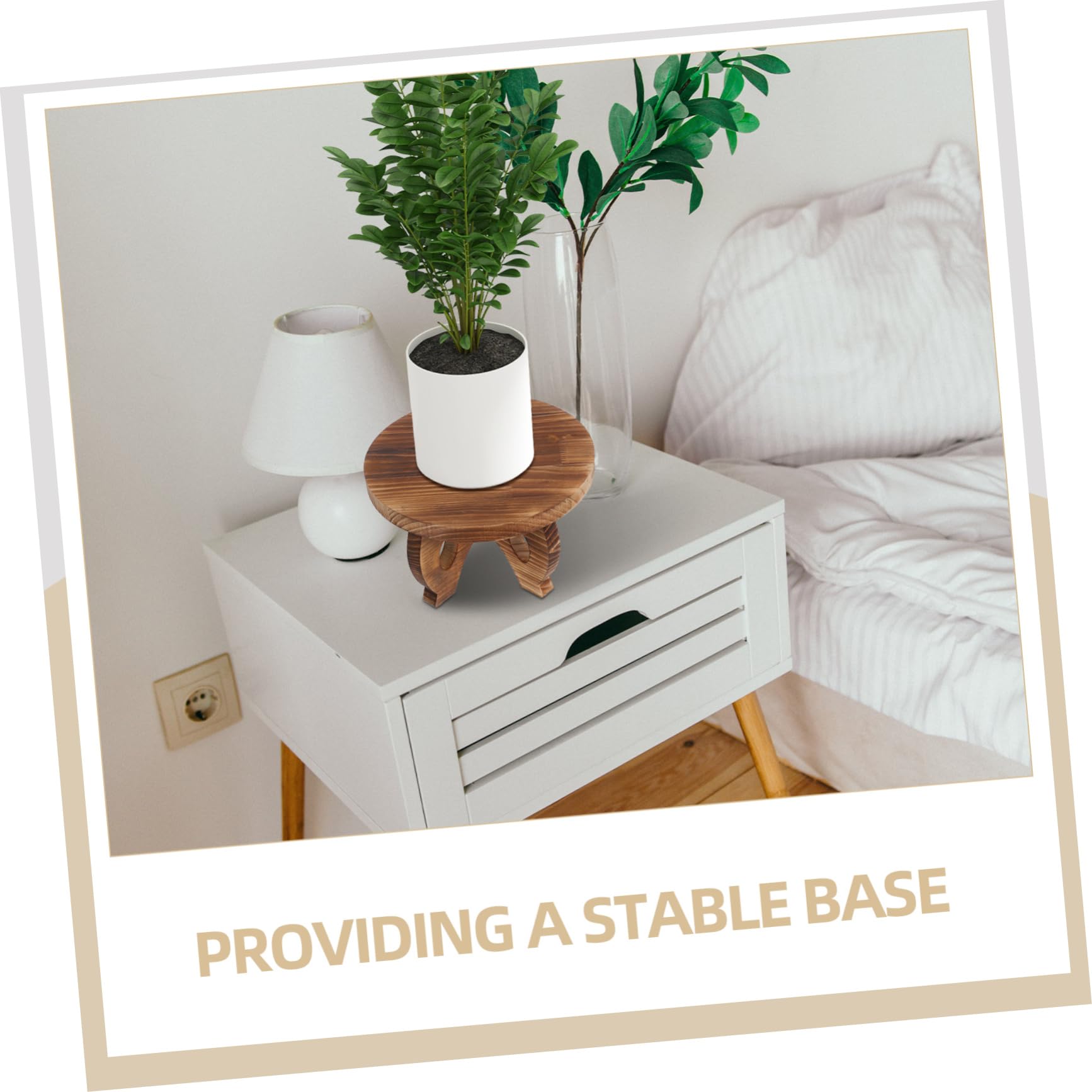 Soporte Redondo de Madera para Macetas, Base Marrón de Estilo Rústico | Plantas y Tiestos, Textura Natural, Montaje Sencillo, Uso en Salón y Cocina