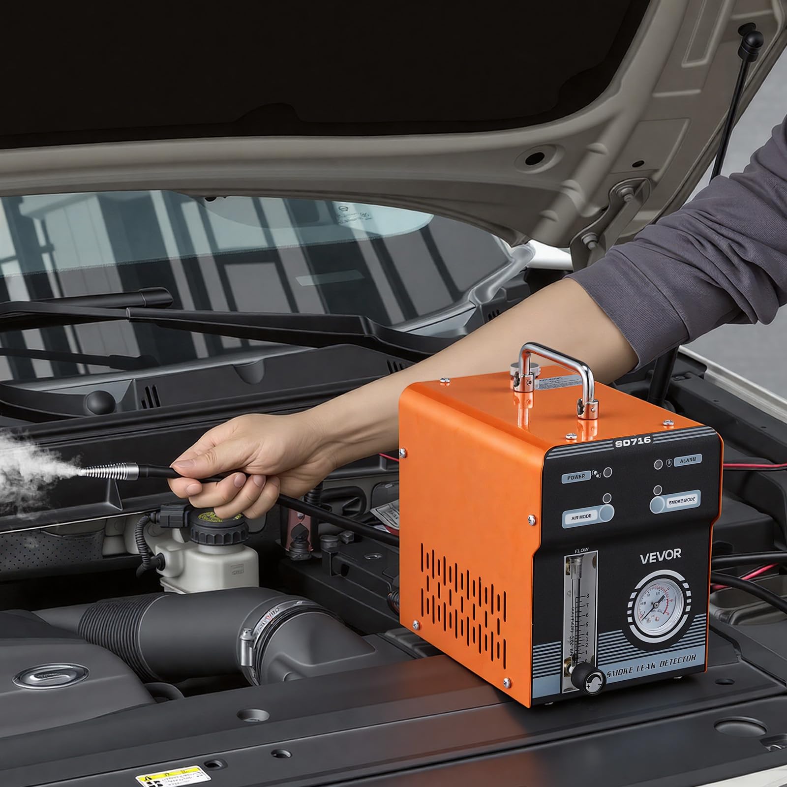 VEVOR Máquina de Fugas de Humo 12 V CC, Detector de Fugas de Humo Automotriz Probador de Vacío EVAP, con Bomba de Aire, Manómetro y Caudalímetro Incorporados, Modo Dual para Coches, Motos, Barcos
