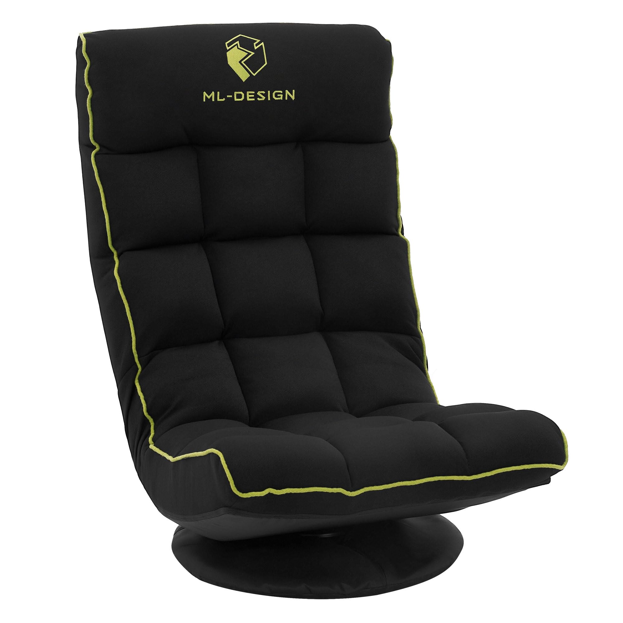 ML-Design Fauteuil de Sol Gaming Noir-Vert, Pivotant 360°, Modèle de Jeu Pliable avec Appui-Tête, Dossier Réglable et Rembourré, Siège Multi-Positions Relaxant, Confort pour Lounge Salon ou Chambre