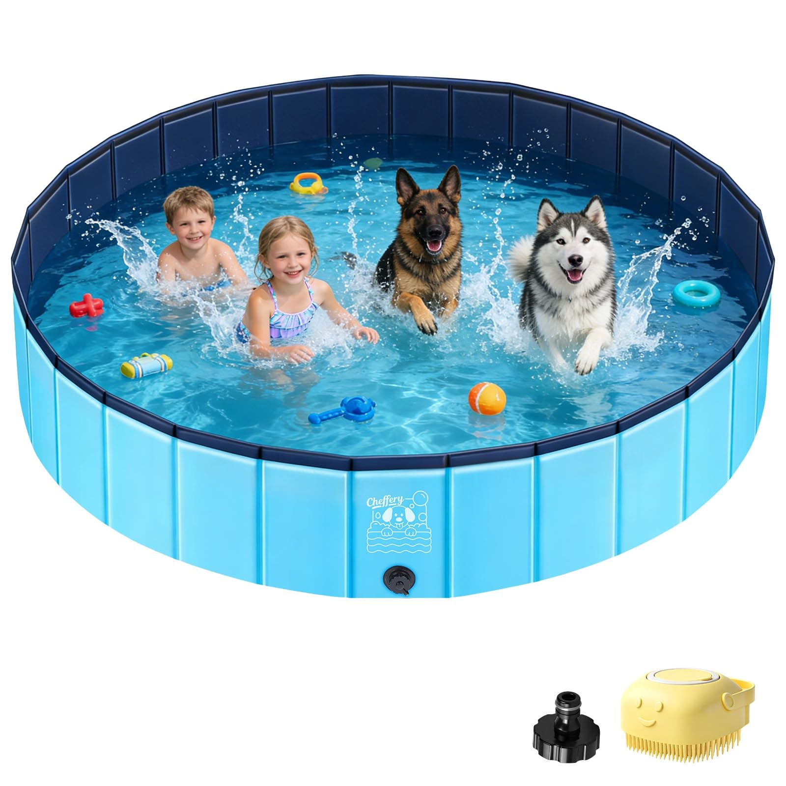 JONRRYIN Piscina per Cani, 160x30 cm Piscina Portatile per Cani Grandi, Piscina Cane Stabile e Antiscivolo con Toppe e Valvola di Scarico per Bambini Cani (160 * 30cm)
