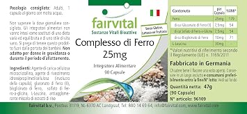fairvital Iron Complex 25 mg Capsules 90 Capsules Swallow-Friendly High Dose Vegan