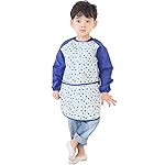 Plie Kids Painting Apron - Waterproof Long Sleeve Art Smock for Toddlers & Preschoolers, Messy Play, Baking, Crafts, Cooking, Sensory Activities (Ages 1-10), Blue Strawberry (25-M)