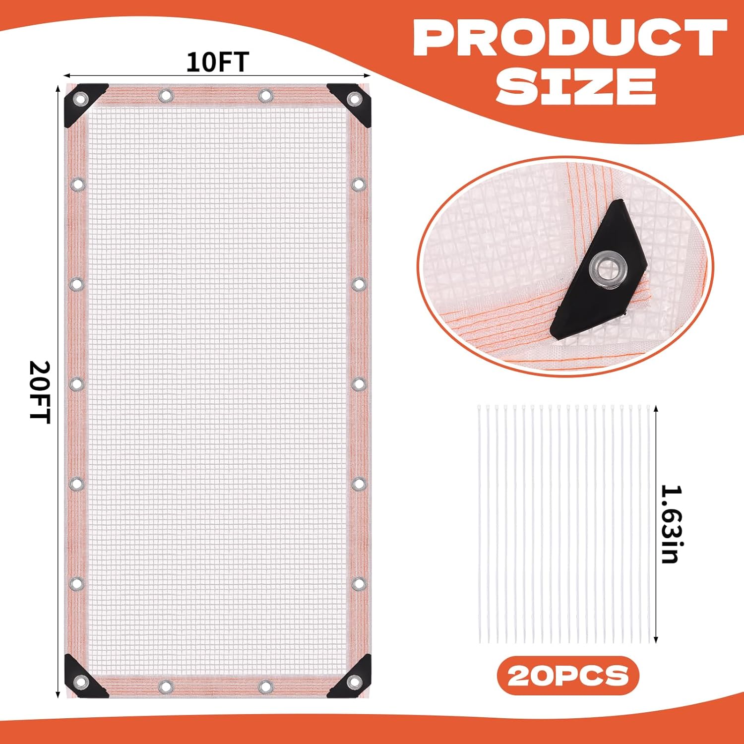 10x20ft Clear Greenhouse Tarp 11mil Thickness Heavy Duty Tarp with Grommets and Zip Ties,UV Resistant Waterproof Greenhouse Cover for Outdoors Garden, Farm & Chicken Coops