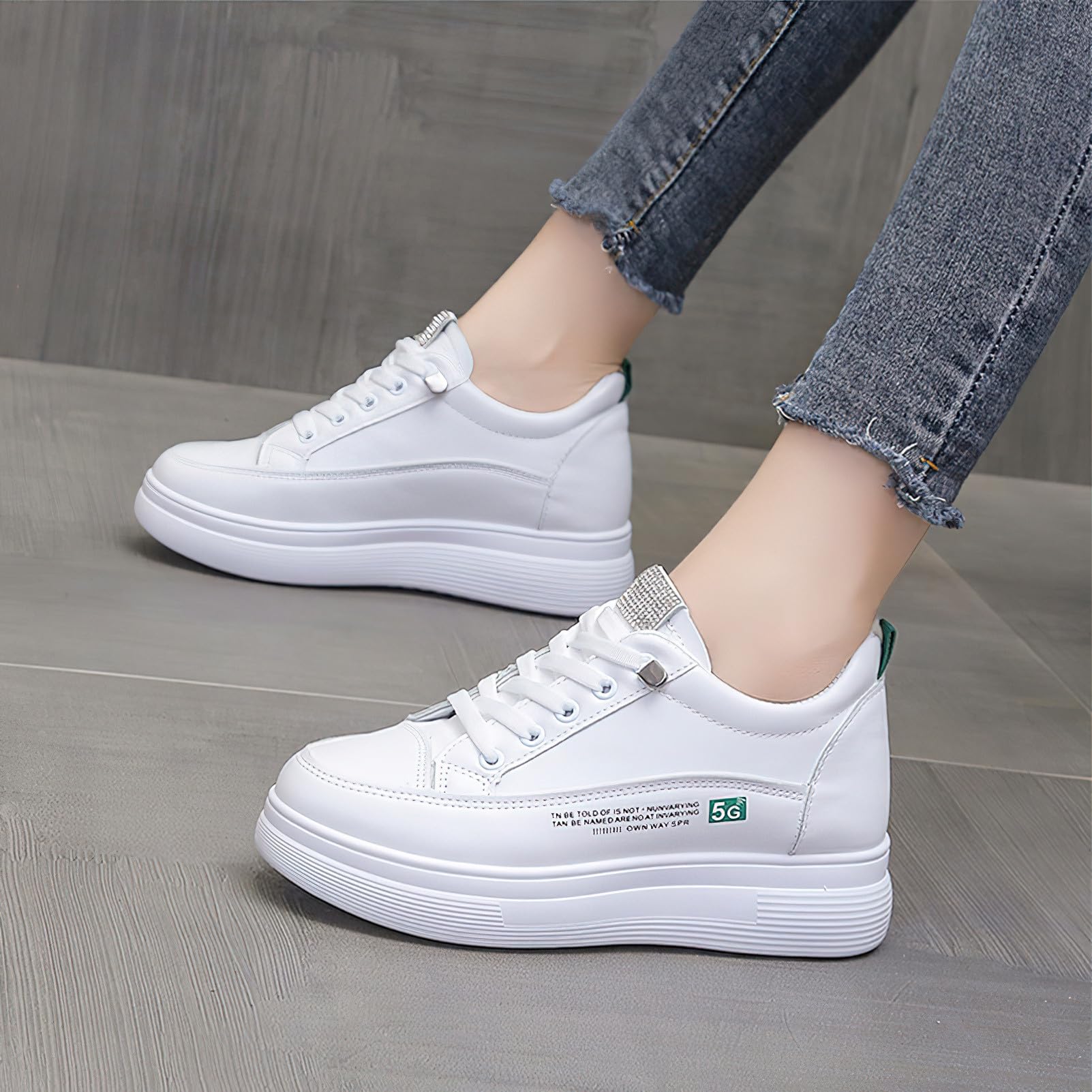 rismart Mujer Oculto Cuña Plataforma Zapatillas Cordones Elásticos Malla Transpirable Casual Zapatos