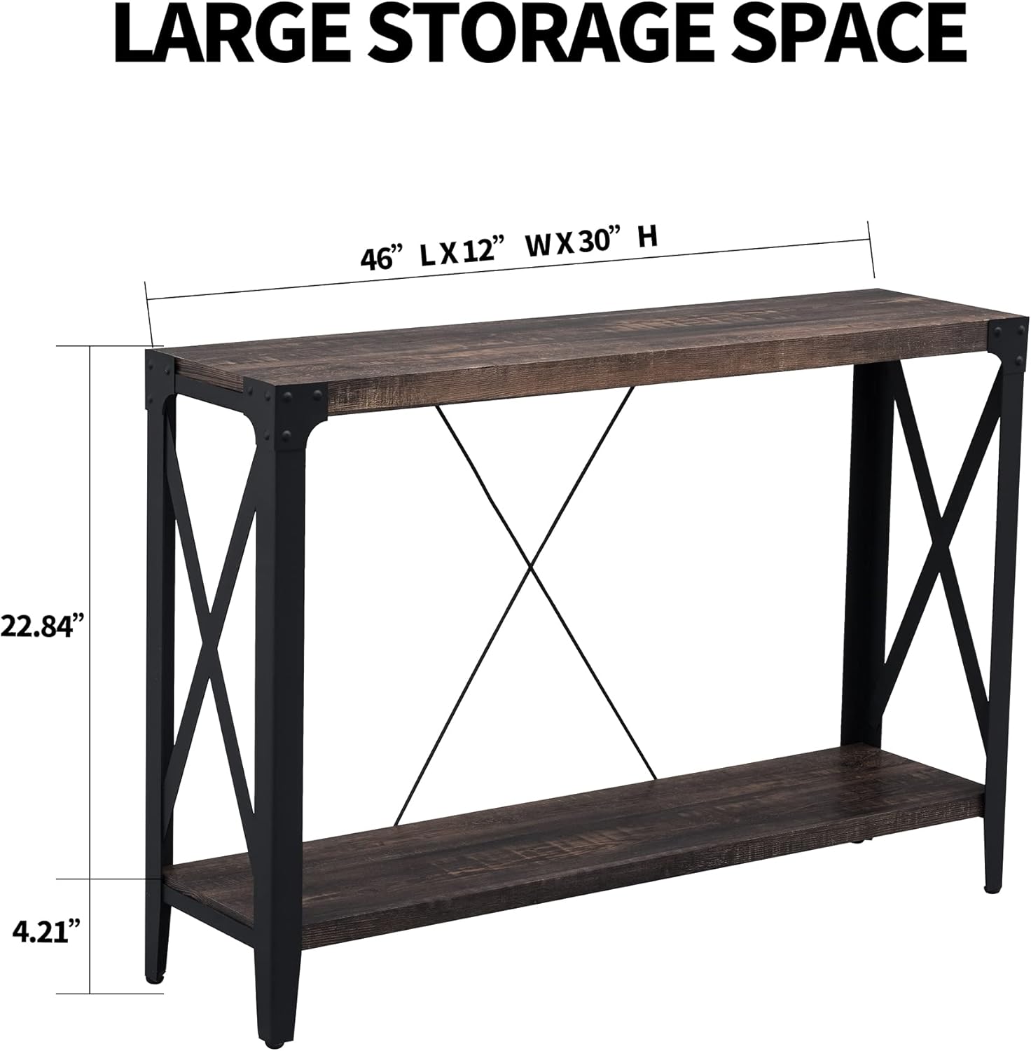 OKD Living Room Table Set of 4, Include Industrial Console Table, Coffee Table and 2 End Tables with X-Shaped Sturdy Metal Frame, Dark Rustic Oak : Everything Else