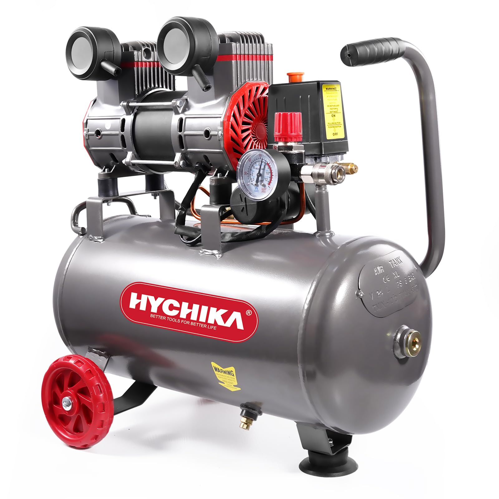 HYCHIKA Compressore Aria Silenziato 24 litri 8 Bar 230V-240V 1100W Senza Olio