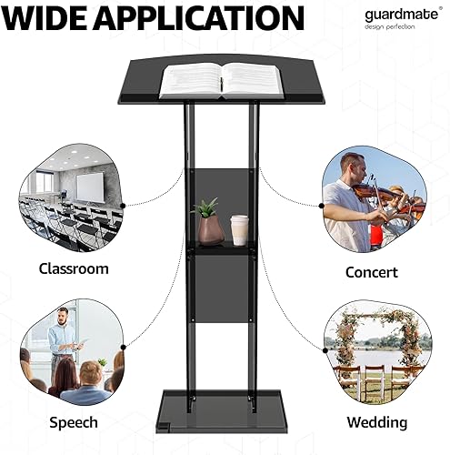 Miniatura 8 de Soporte para púlpito acrílico negro espacial  Atril moderno portátil ruedas Deisgn  Conferencia profesional Iglesia aula Discursos Bodas Eventos