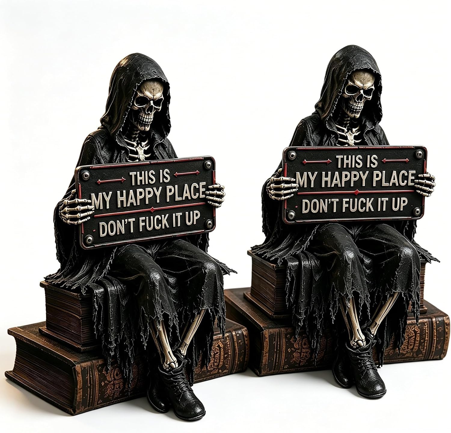 This is My Happy Place Skeleton Bookshelf Decor, Gothic Skeleton Statues, Funny Reading Skeletons Figurine, Resin Halloween Decor for Library Study Desk Gothic Art Collectors