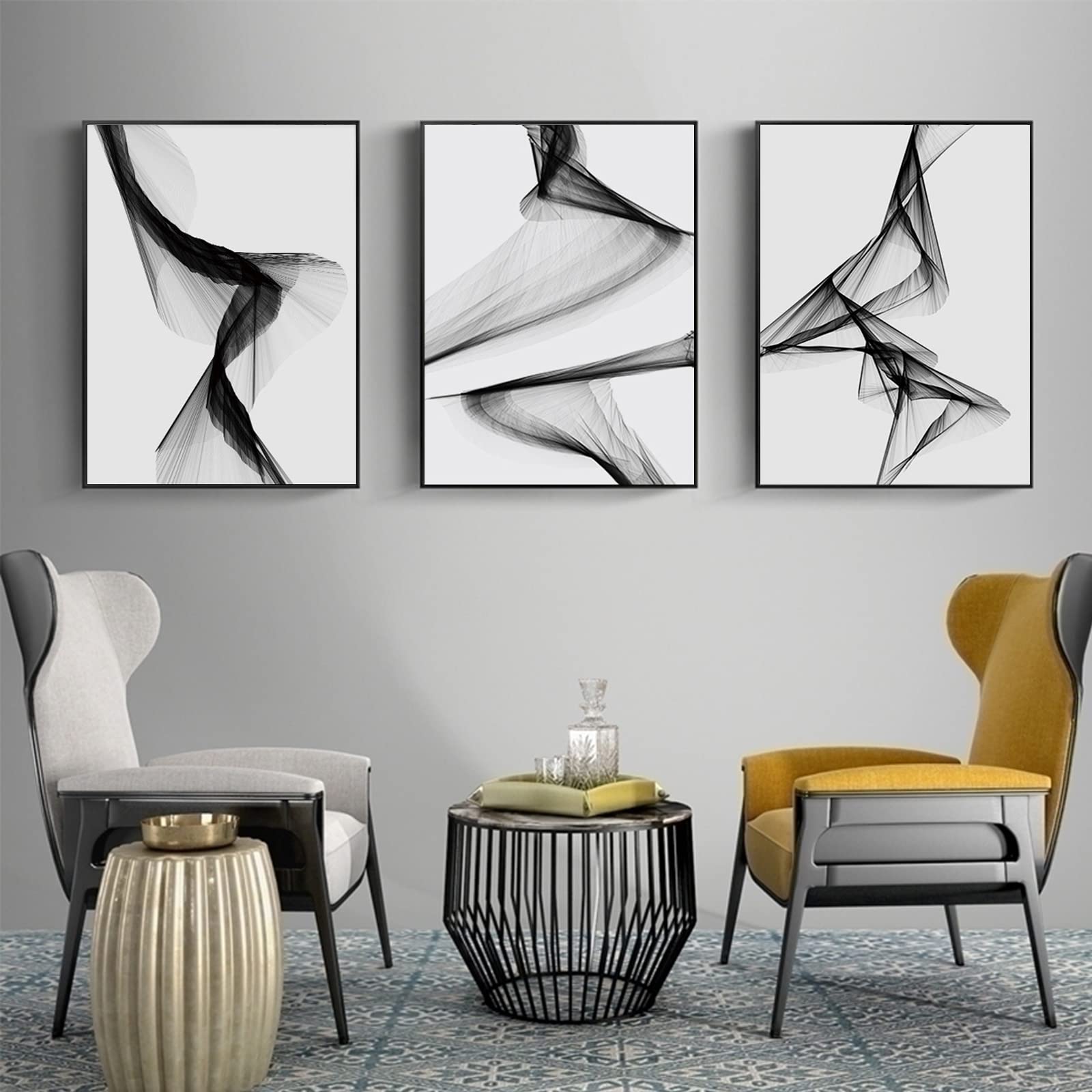 WMLBK 3er Set Wandbilder,Abstrakt Schwarz und Weiß Grau Modern Nordic Wandbild Design-Poster Dekoration Wandkunst Malerei Bild,Ohne Rahmen (50x70cm)