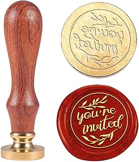 1pc Words Wax Seal Stamp You're Invited Phrases Sealing Wax Stamp Gift for Christmas 25mm Removable Brass Stamp Head with Wooden Handle for Envelopes Invitations Wedding Decor