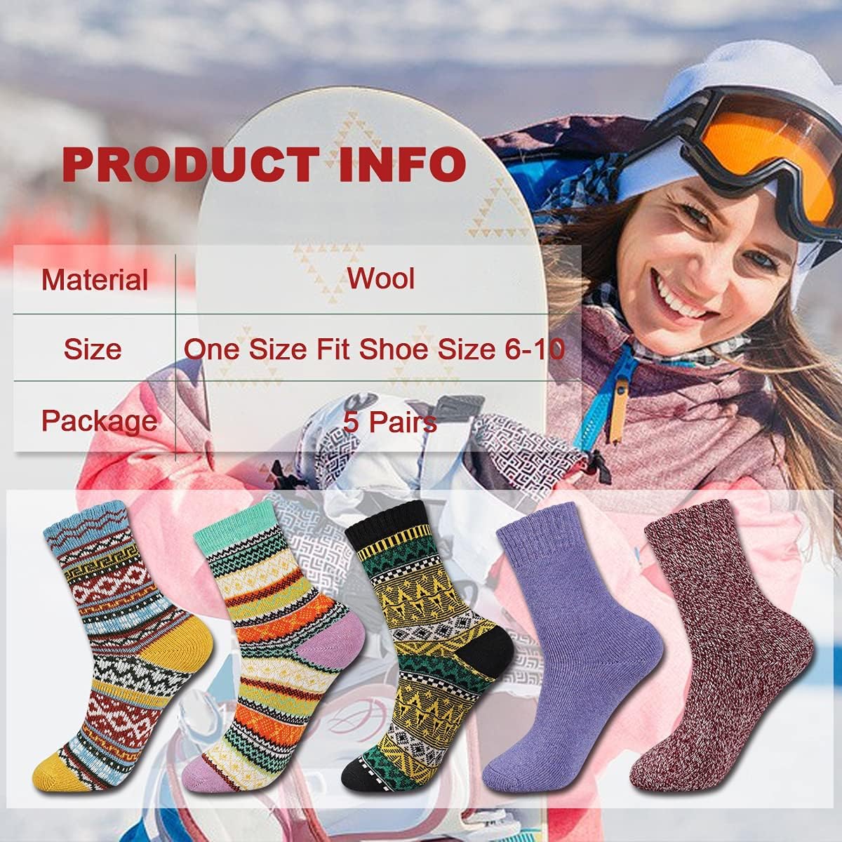 Heatuff Womens Thick Wool Socks Thermal Warm Winter Crew Socks 5 Pairs Multicolors - Image 7