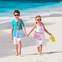 Vista 3 de UTTPLL Bolsa de playa de malla colorida ajustable para niños, bolsa de red de secado rápido para conchas marinas que recolecta arena juguete