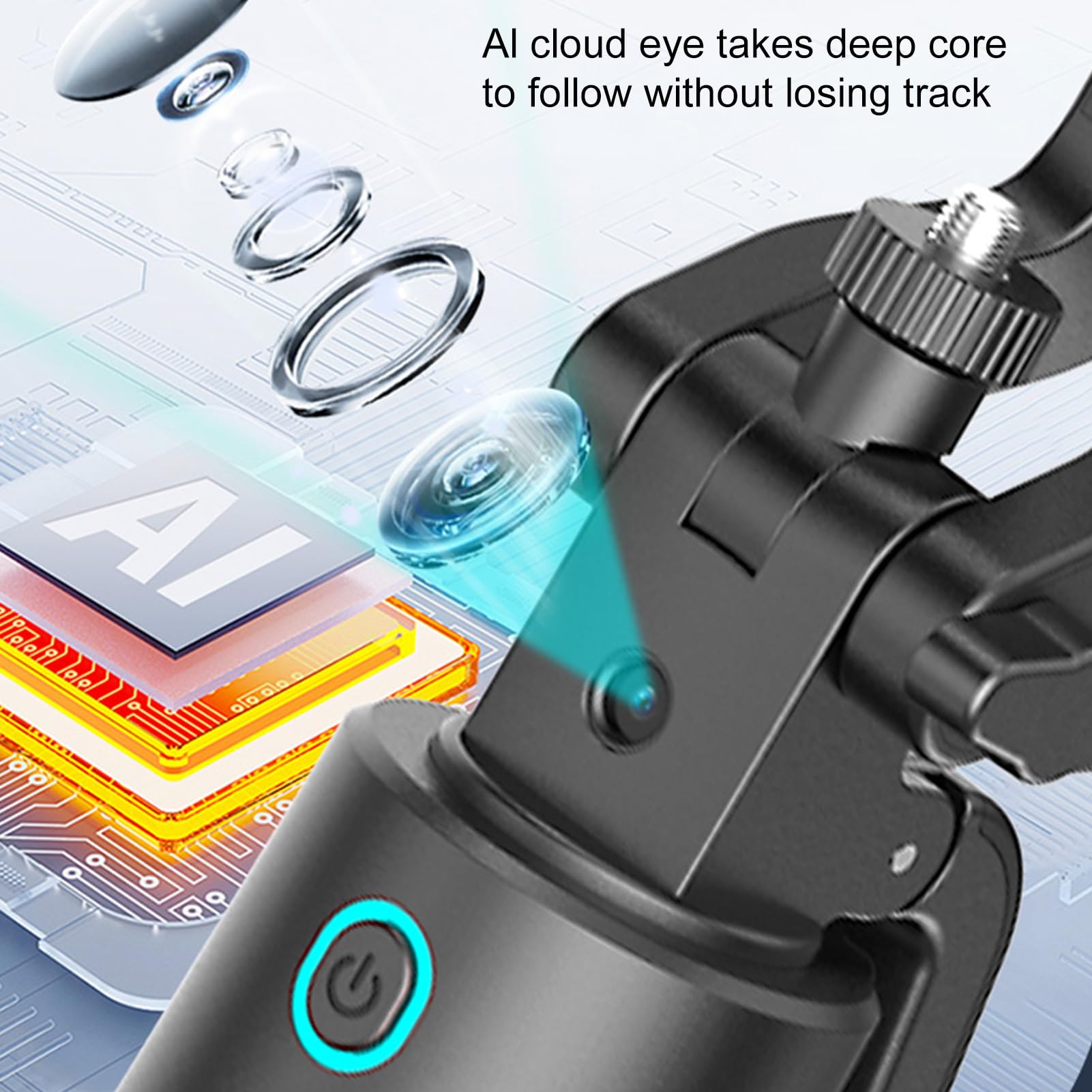 AMONIDA Selfie Stick con Tracciamento Automatico del Volto, Treppiede con Tracciamento Intelligente AI con Rotazione a 360°, Controllo dei Gesti e Luce di Riempimento, per Smartphone, Fotocamere,