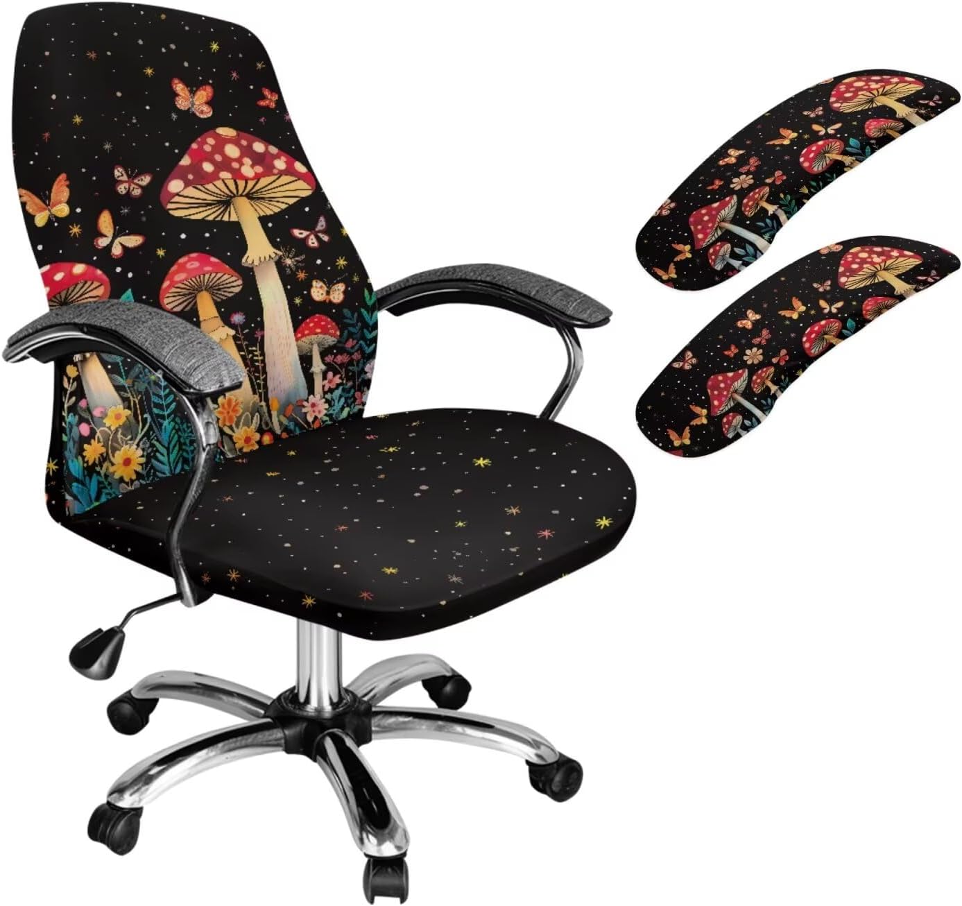 Talayituse Highland Cattle Marble Print 3 Pieces Office Chair Cover with Armrest Pad Covers, Water Resistant Dining Chair Cover Soft Desk Computer Chair Slipcover with Elastic Edge for Armchair, S