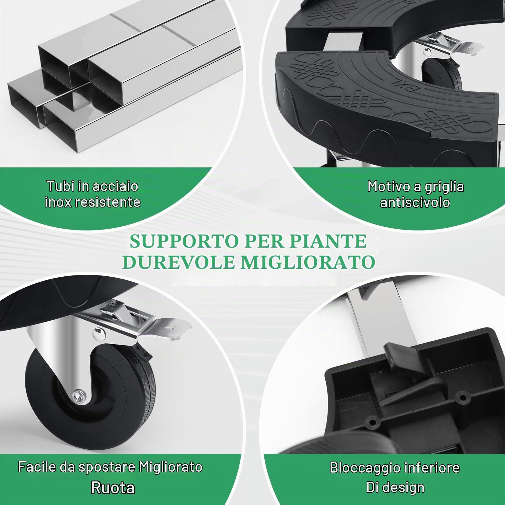 Sottovaso Rotondo per Vasi Pesanti Regolabile da 38CM-48CM, Portavasi da Interno e Esterno con 4 Ruote PE e Tubo in Acciaio Inox Capacità 220KG, Base con Ruote per Ombrelli e Alberi,2 Pezzi