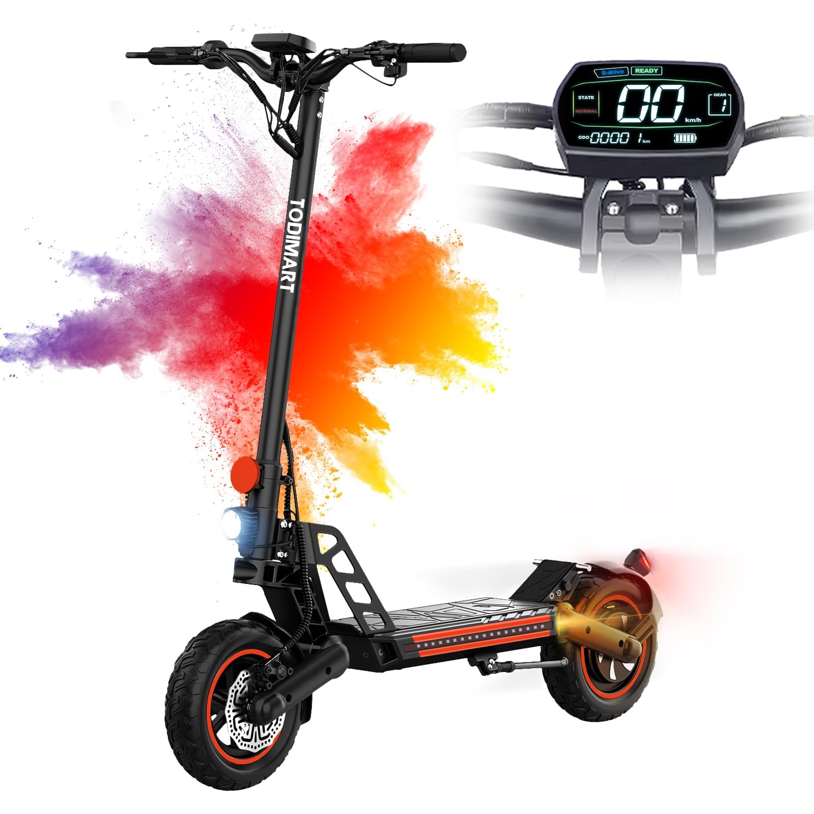 TODIMART G2 Patinete Eléctrico Adultos, 800W de Potencia Máxima, Autonomía 45KM Patin Electrico Todoterreno, Ruedas 10" Tubeless, Carga Máxima 150KG/IP54/Doble Frenos de Disco/Pantalla y Plegable